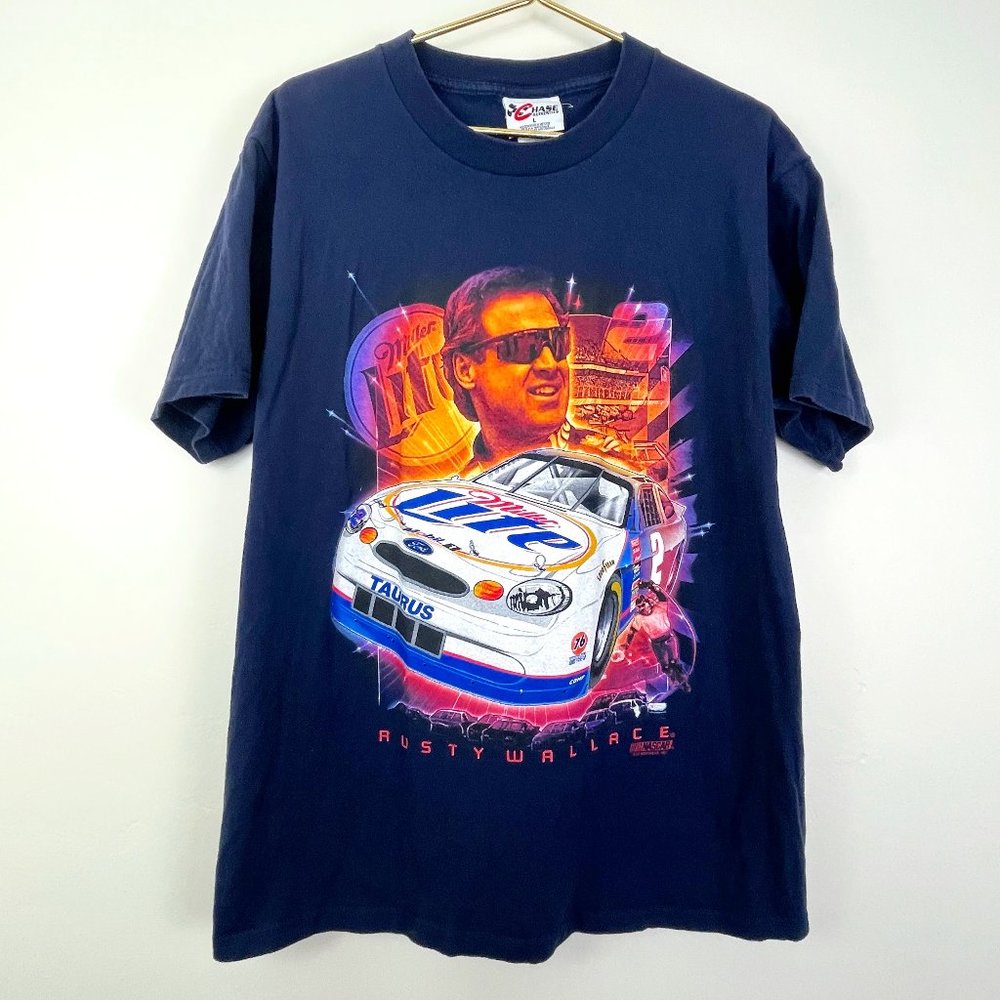 Chase Authentics Rusty Wallace Nascar Racing Miller Lite Car Graphic Tee Size: L